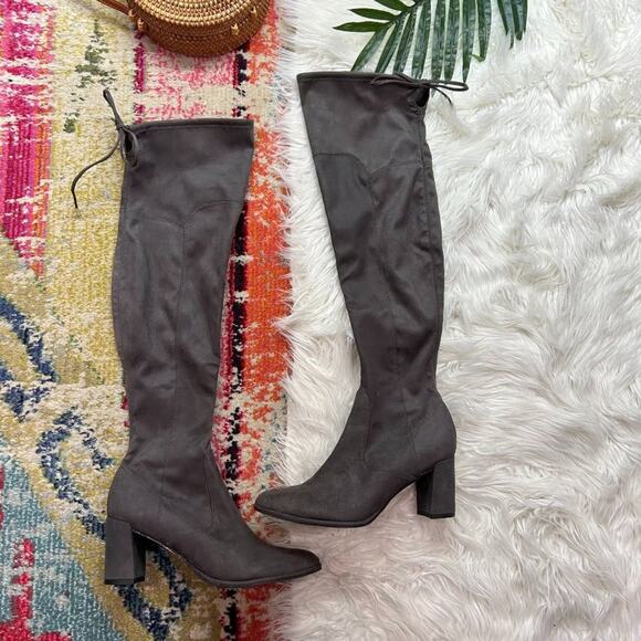 Marc Fisher Gray Faux Suede Heeled Over The Knee Boots 9.5 - Picture 1 of 8